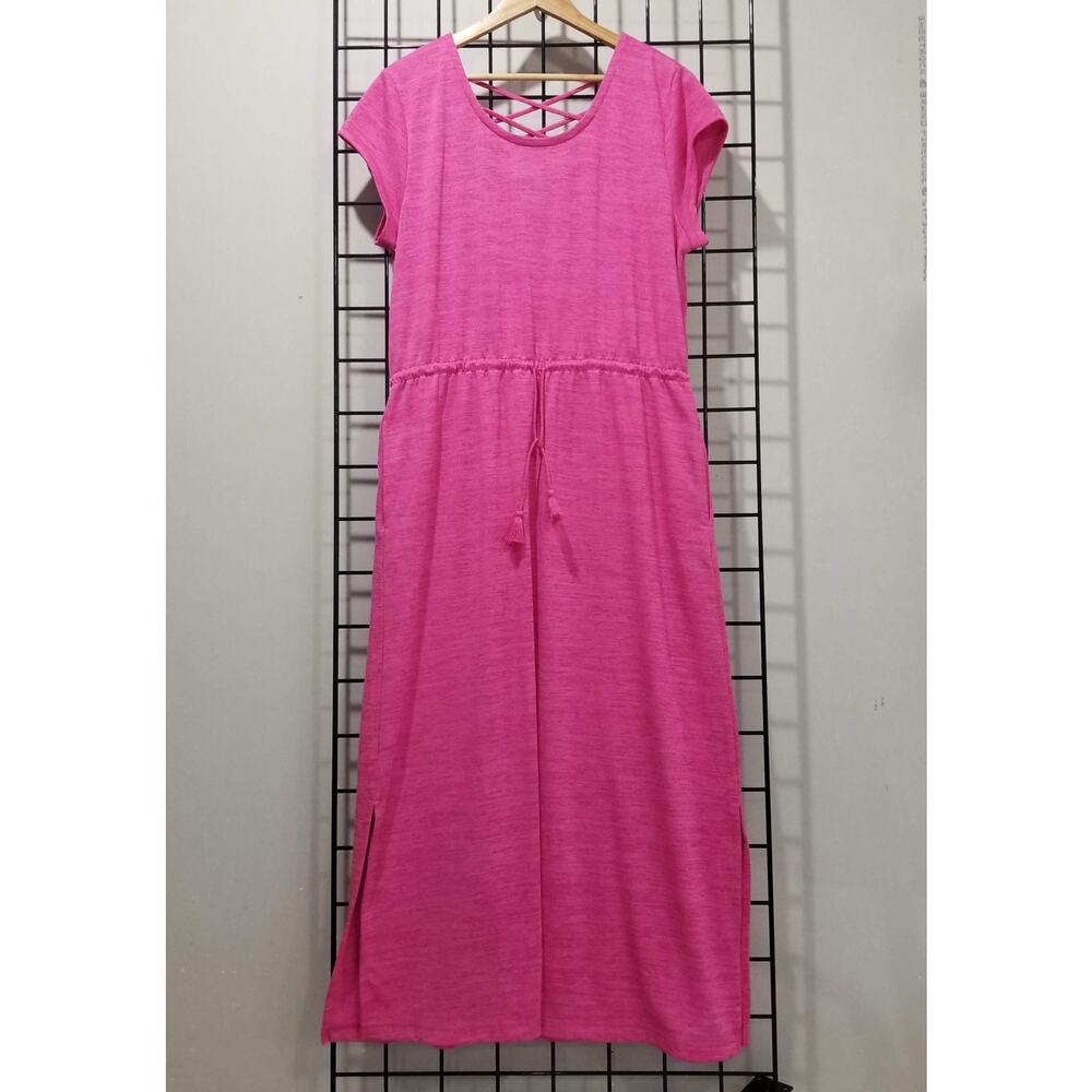 T By Talbots T Shirt Dress Womens XL Pink Crisscross Back Drawstring Midi - Picture 3 of 6